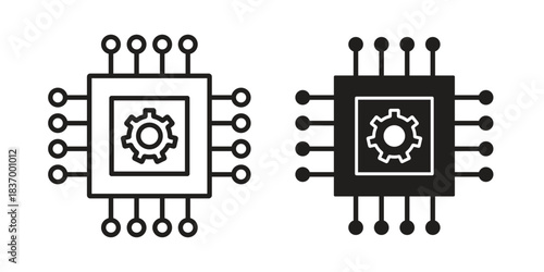 AI chip icons in black glyph and liner versions for design.