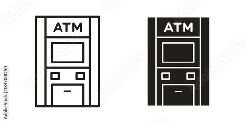 Atm icons in black glyph and liner versions for design.