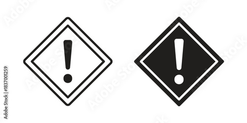 attention sign icons in black glyph and liner versions for design.