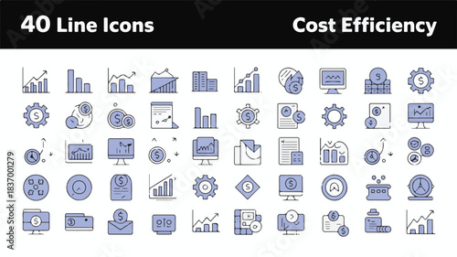 A Collection of 40 Line Icons Representing Cost Efficiency and Financial Management Concepts