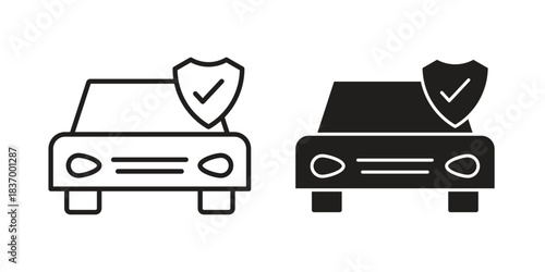 Auto insurance icons in black glyph and liner versions for design.