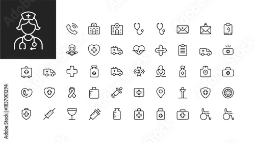 A comprehensive set of 40 medical and healthcare line icons, perfect for digital and print design projects