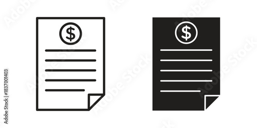 Bank statement icons in black glyph and liner versions for design.