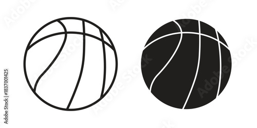 Basketball icons in black glyph and liner versions for design.
