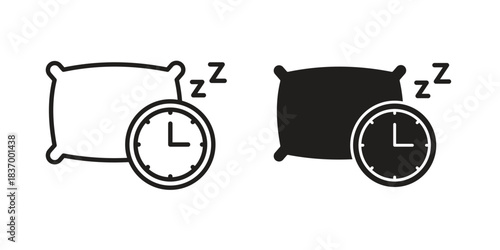 Bedtime icons in black glyph and liner versions for design.