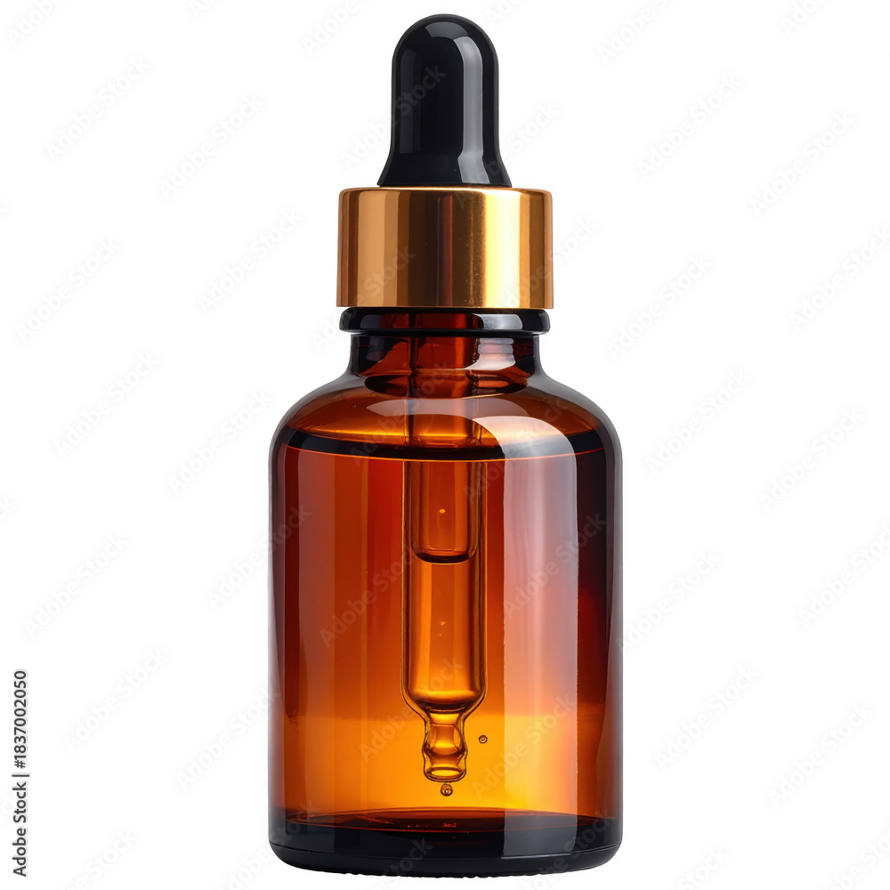 Naklejka premium Amber dropper bottle isolated on transparent background