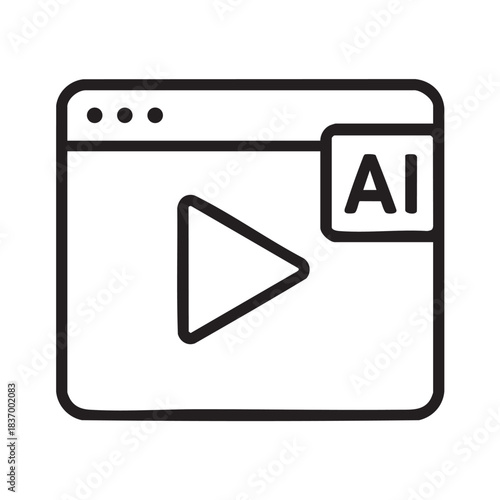 Artificial intelligence video player with play button and AI tag for content analysis