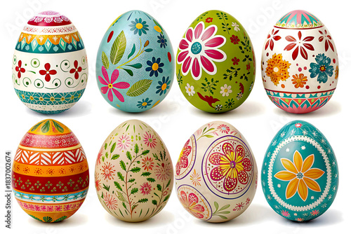 Colorful set of painted Easter eggs for spring holiday decoration
