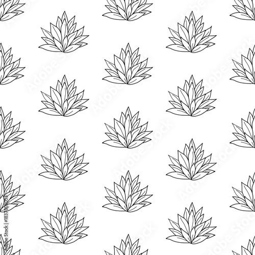 Lush bushes and branches with leaves, black and white sketch. Vector illustration. Set of spring bushes on a seamless pattern isolated on a white background. For printing on textiles and packaging,