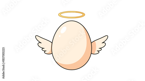 An egg with wings and a halo