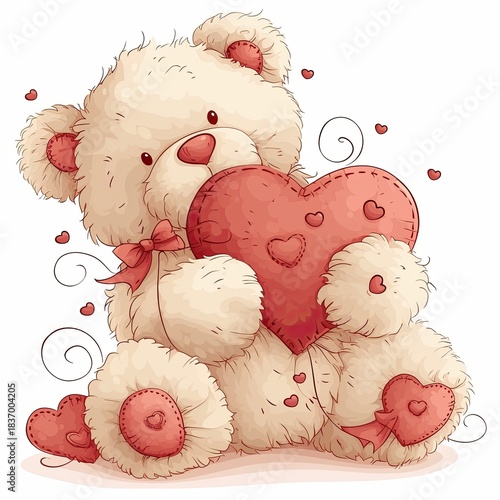 Cute Cartoon Teddy Bear Holding a Heart