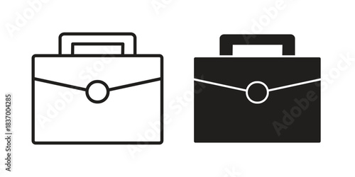Briefcase icons in black glyph and liner versions for design.
