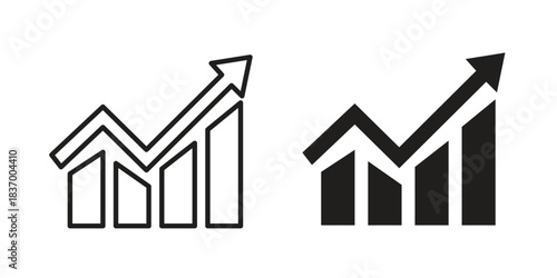 Business growth icons in black glyph and liner versions for design.