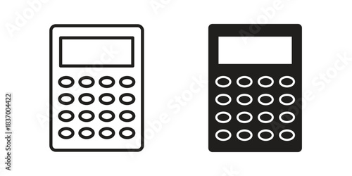 Calculator icons in black glyph and liner versions for design.