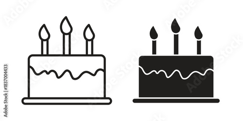 Cake icons in black glyph and liner versions for design.