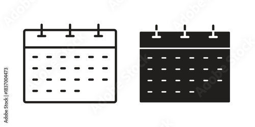 Calendar icons in black glyph and liner versions for design.