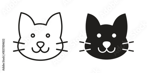 Cat icons in black glyph and liner versions for design.