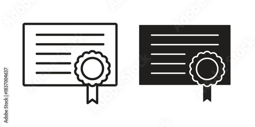 Certificate icons in black glyph and liner versions for design.