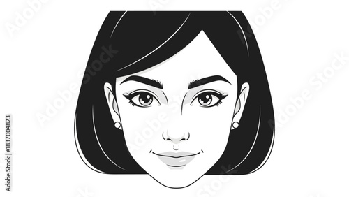 Black and white portrait of a womans face with short hair