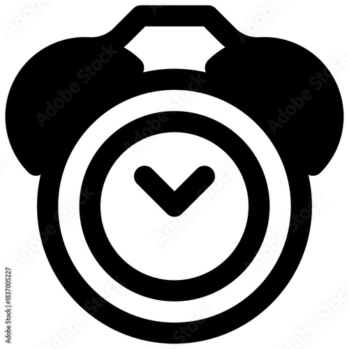 Alarm clock. Outlined stroke vector icon with black-filled details.