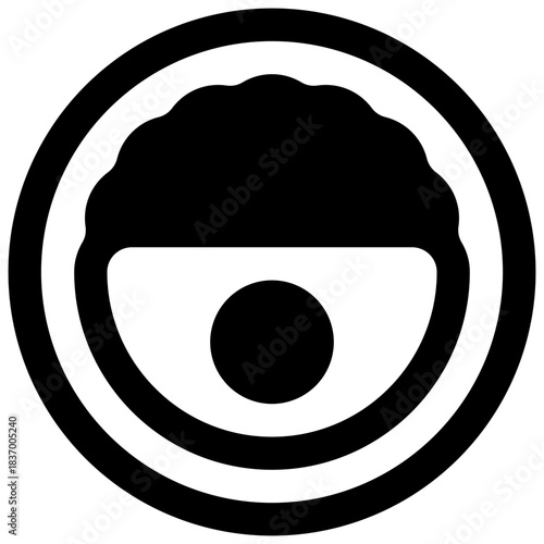 Baked beans and egg. Outlined stroke vector icon with black-filled details.