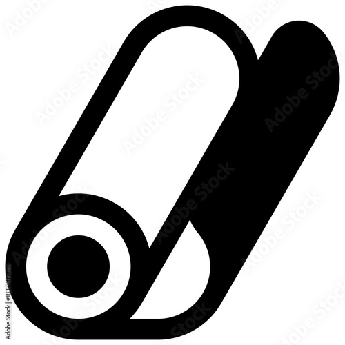 Yoga mat. Outlined stroke vector icon with black-filled details.