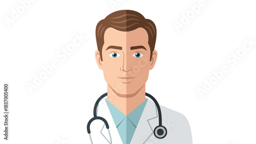 Cartoon doctor with stethoscope and white coat