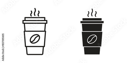coffee cup icons in black glyph and liner versions for design.
