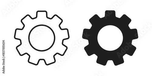 Cogwheel icons in black glyph and liner versions for design.