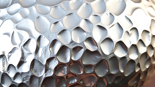 globule. Close-up of hammered metal surface with star-shaped reflections. safety posters, maintenance manuals, designed for precision metalworking and fabrication facilities, supports safety.