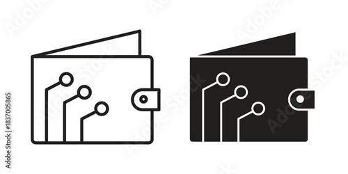 Cryptocurrency wallet icons in black glyph and liner versions for design.