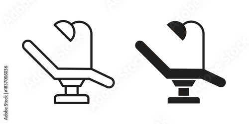Dentist chair icons in black glyph and liner versions for design.