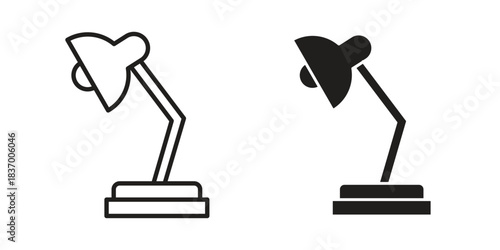 Desk lamp icons in black glyph and liner versions for design.