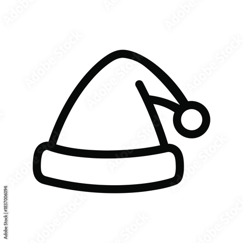 Simple black and white outline icon of a classic santa claus hat with a pompom