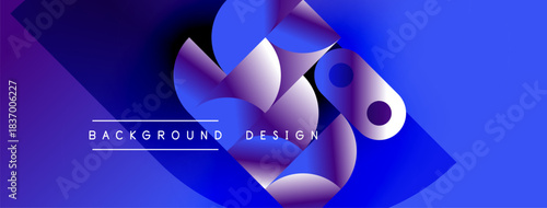 Abstract blue purple design. Gradient shapes overlap creating dynamic visual effect. Text reads background design. Modern aesthetic.