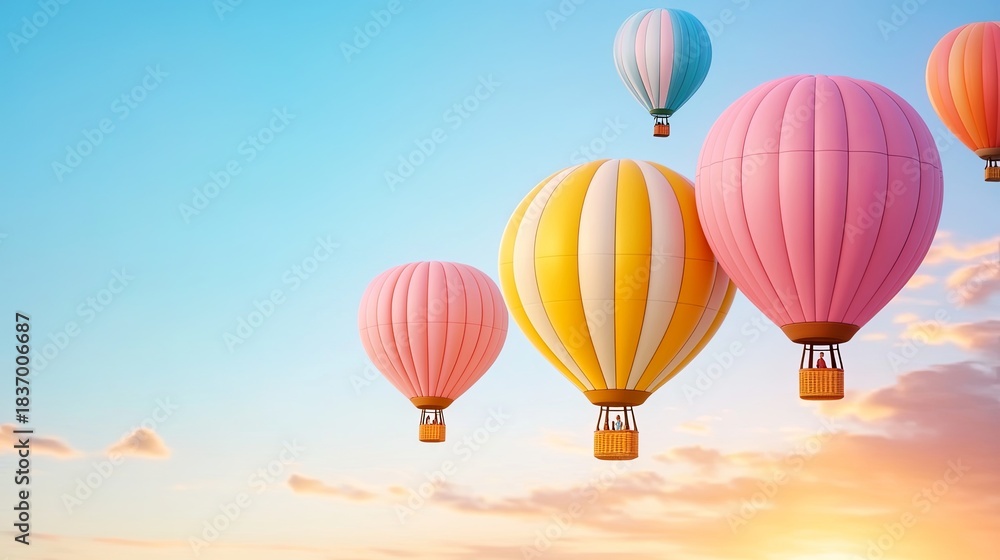 Obraz premium Colorful Hot Air Balloons Against a Pastel Sunset Sky