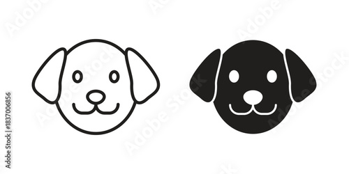 Dog icons in black glyph and liner versions for design.