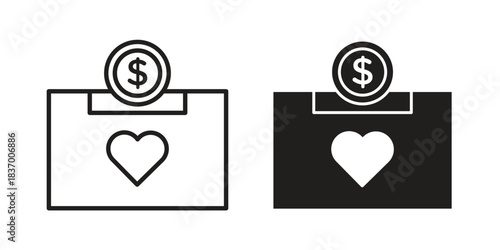 Donations icons in black glyph and liner versions for design.