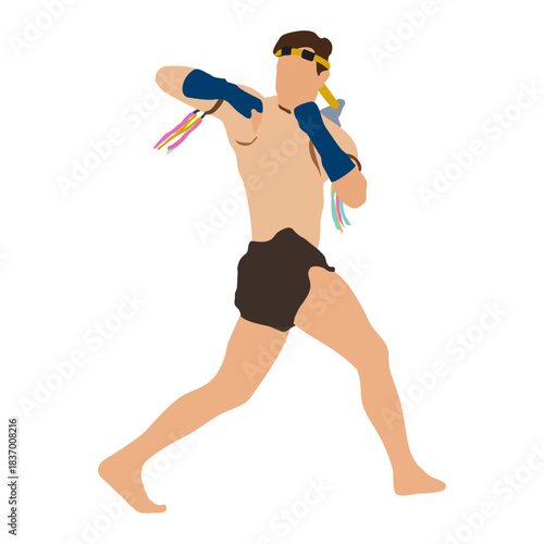 Vector illustration of muay thai man boxer stance.