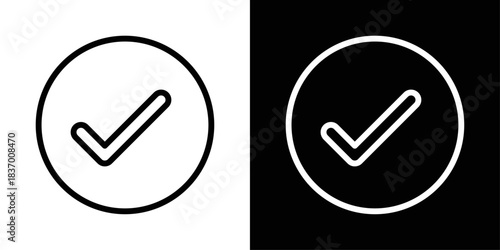Check mark icon in black and white stroke on background, perfect for confirmation states, success actions, and completed task indicators.