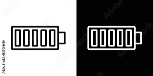 Battery icon in black and white stroke on background, perfect for power indicators, charging status, and device interface icons.