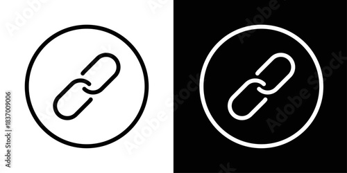 Link icon in black and white stroke on background, ideal for attachments, URLs, navigation shortcuts, and connection actions.