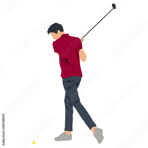 caucasian man golfer golfing isolated on white background