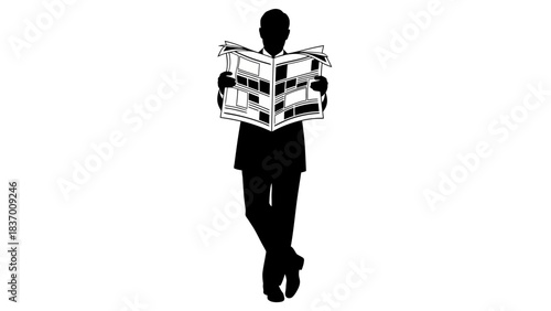 Silhouette of a person reading a newspaper.