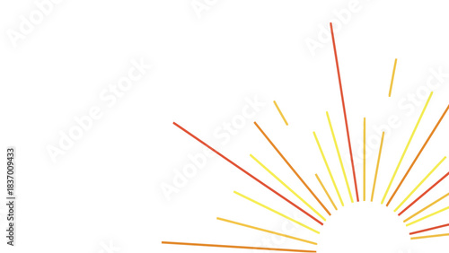 Abstract sunburst of yellow orange and red lines on a white background