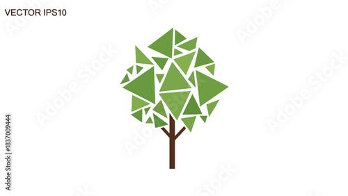 Abstract green tree made of triangles on a white background