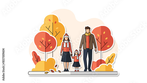 Autumn family walk in a park