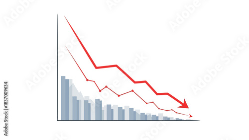 Bar chart with red downward trend lines and arrow