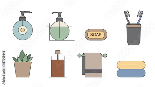 Bathroom essentials in a flat design style