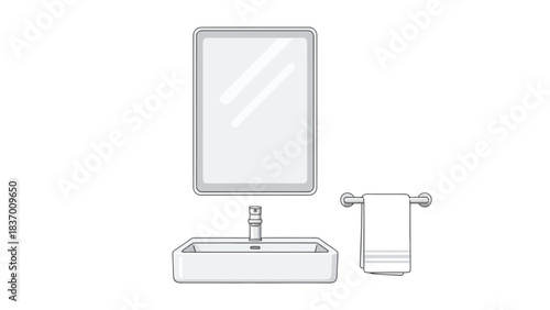 Bathroom sink mirror and towel rack with towel